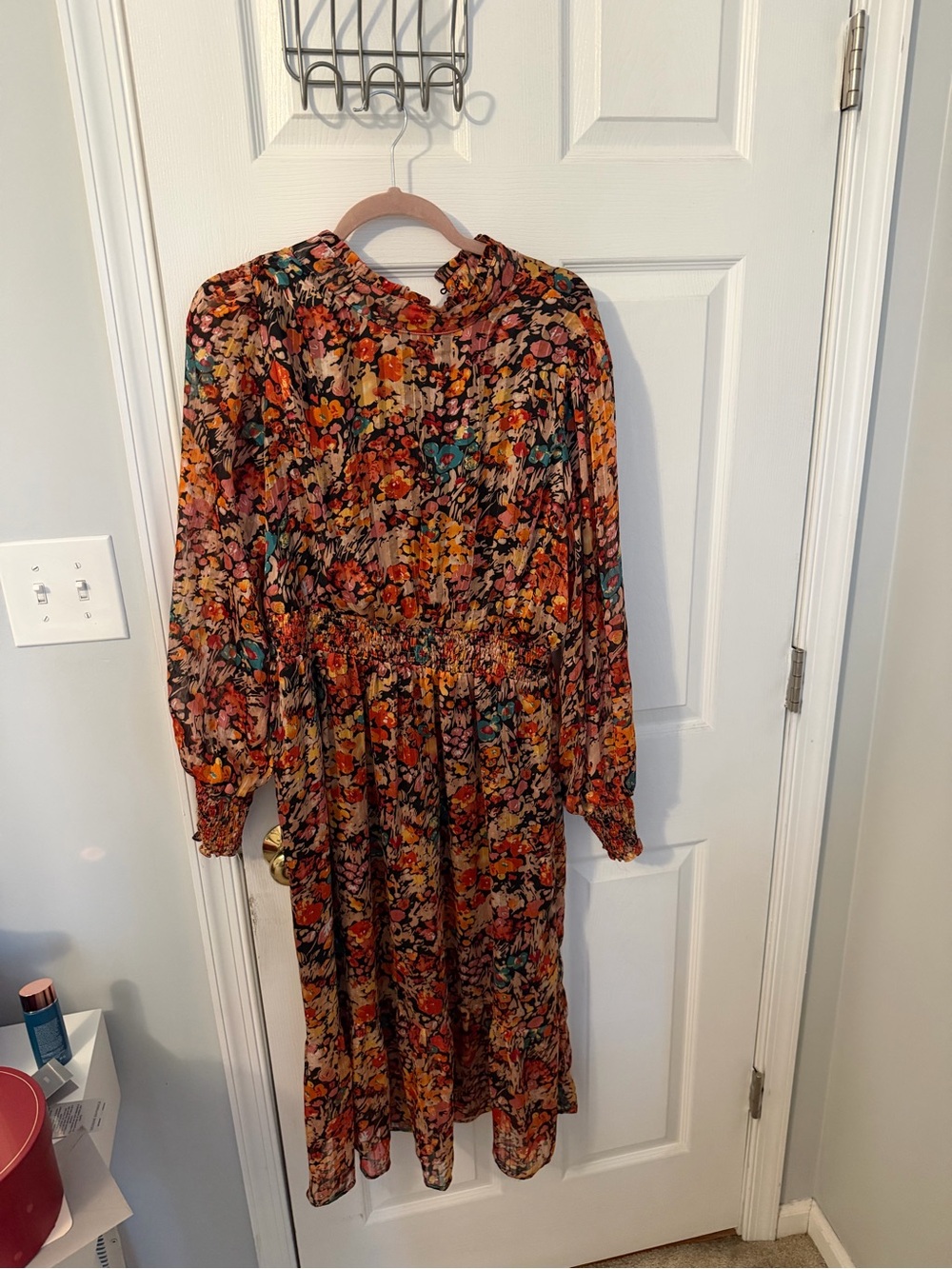 Floral Long-Sleeve Midi Dress in Multi-Color